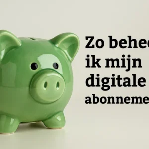 Lichtgroen porseleinen spaarvarkentje naast tekst over digitale abonnementen